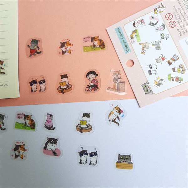 Bộ 60 sticker hình dán mini bốn con mèo - 2