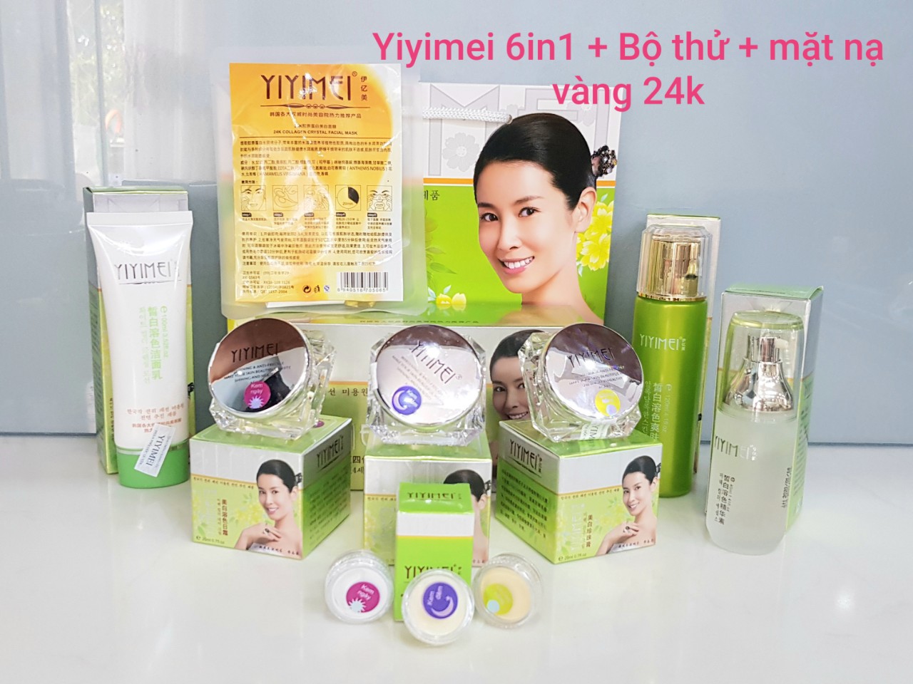 Yiyimei chính hãng, Bộ mỹ phẩm trắng da Yiyimei 6in1, Kem nám, tàn nhang yiyimel kết hợp làm trắng da (có bộ thử và mặt nạ vàng 24k) - Yiyimei 6in1