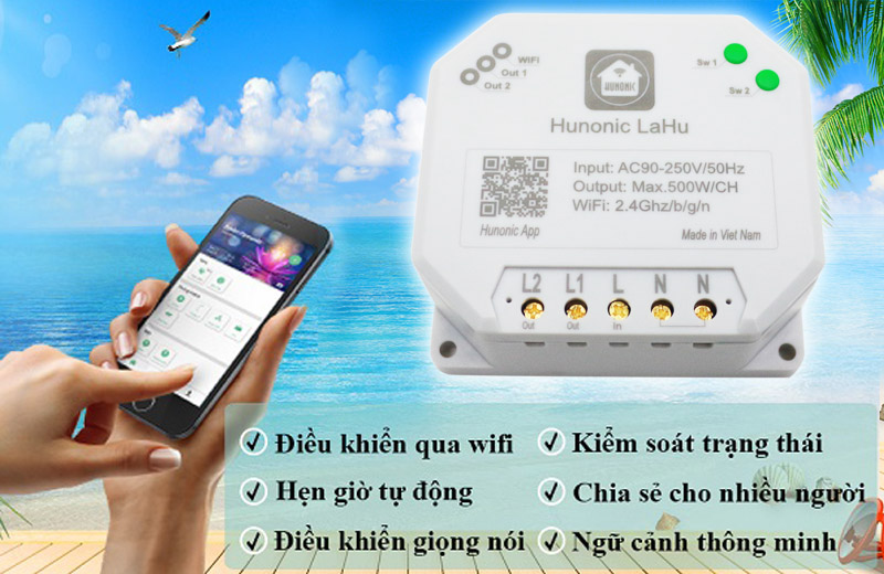 Công Tắc Hunonic LaHu 2 kênh ( 500W/ Kênh)
