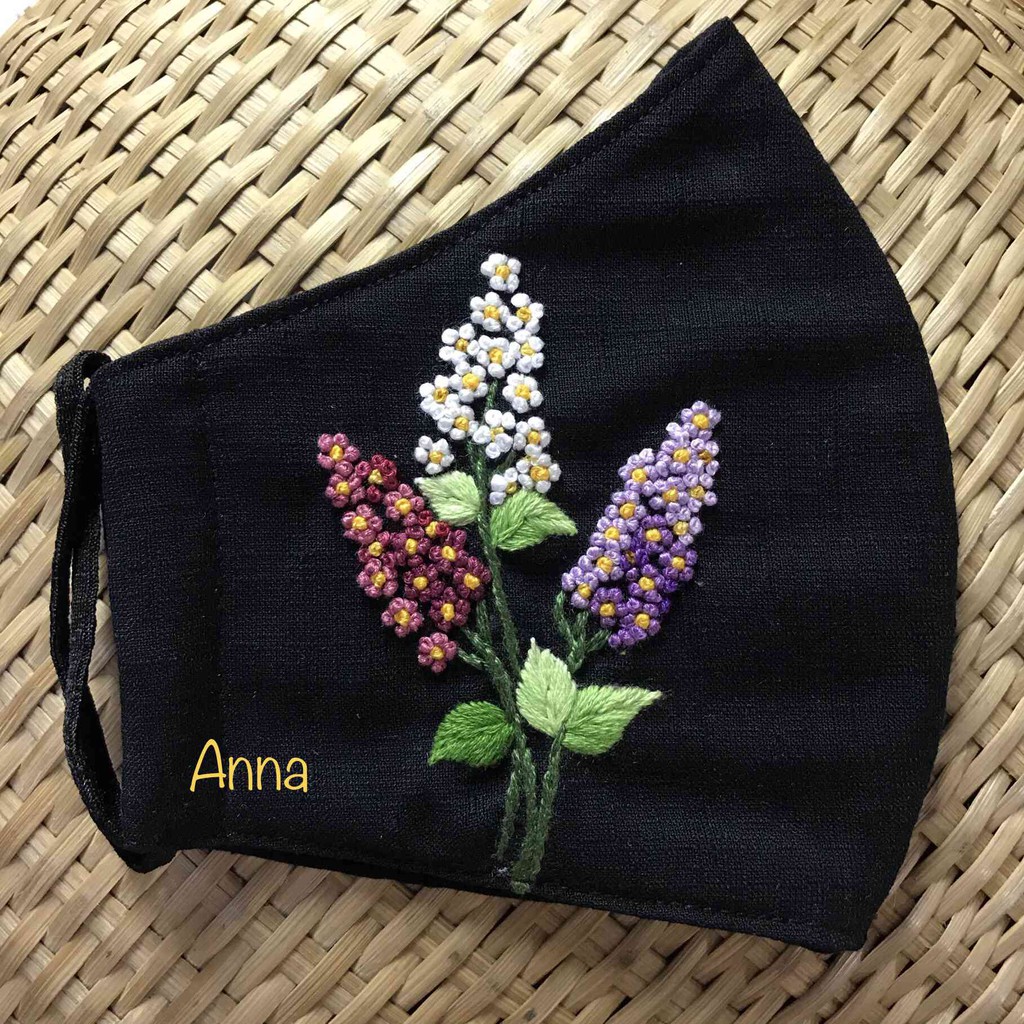 Khẩu trang vải thêu handmade AN30