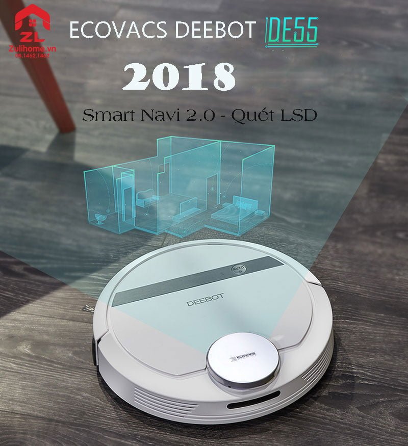 Robot hút bụi lau nhà ECOVACS DEEBOT DE55 - DE53 ( tặng khay lau nhà, tặng tài khoản APP, có tường ảo)