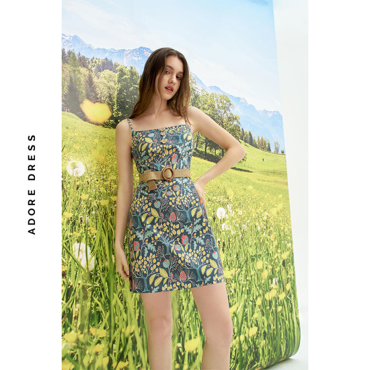 Đầm 2 dây thô họa tiết quả lựu kèm belt 411DR6007 ADORE DRESS - Hình ảnh 5