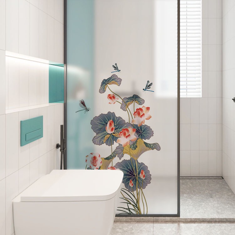 Decal dán kính cao cấp - Hoa sen sẫm màu ( 60x116cm )-DK1141