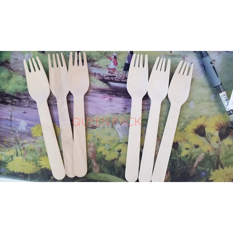 SET 100 Dĩa/Nĩa gỗ 16cm dùng 1 lần cao cấp