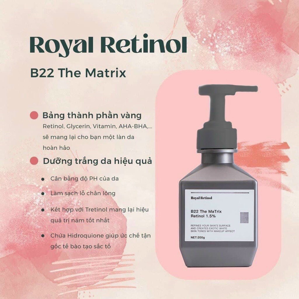 Kem dưỡng trắng da body royal retinol b22 the matrix 200g