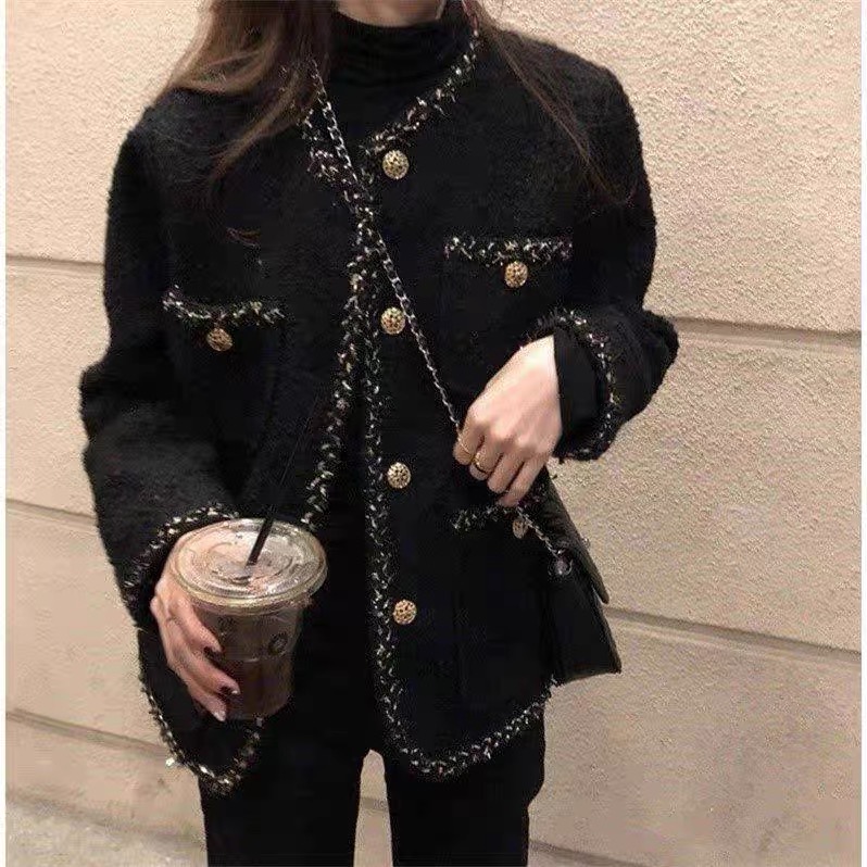 MS772 Áo khoác dạ tweed 4 túi, áo blazer dạ tweet viền nhũ