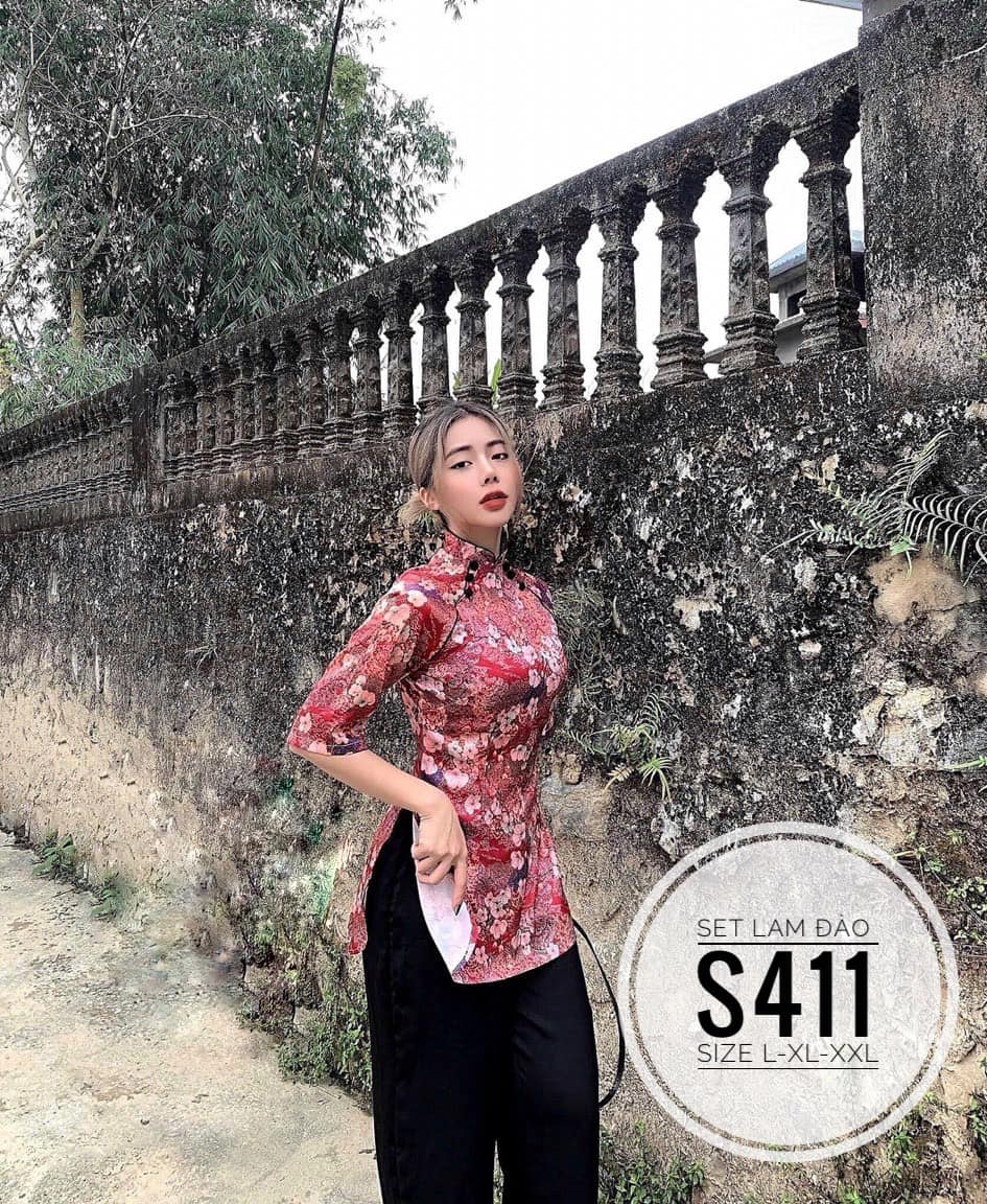 Set lụa đồ bộ bigsize lam đào đi lễ chùa