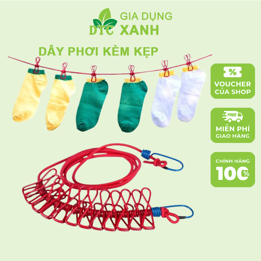 Dây phơi có kẹp đồ thông minh , Dây phơi đồ 12 kẹp, dây phơi đa năng
