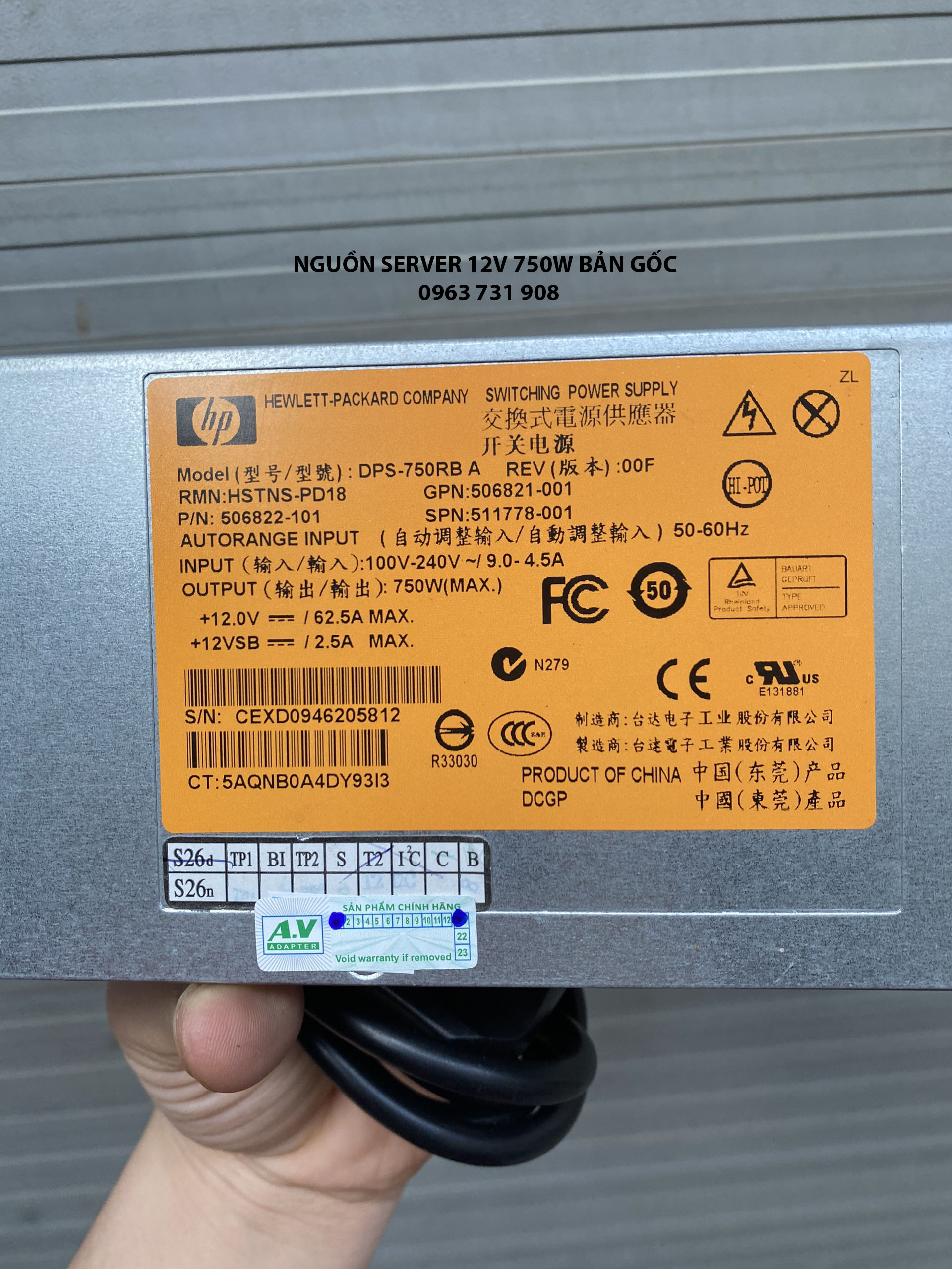 Bộ nguồn 12v 62.5a 750W Server HP hàng cao cấp