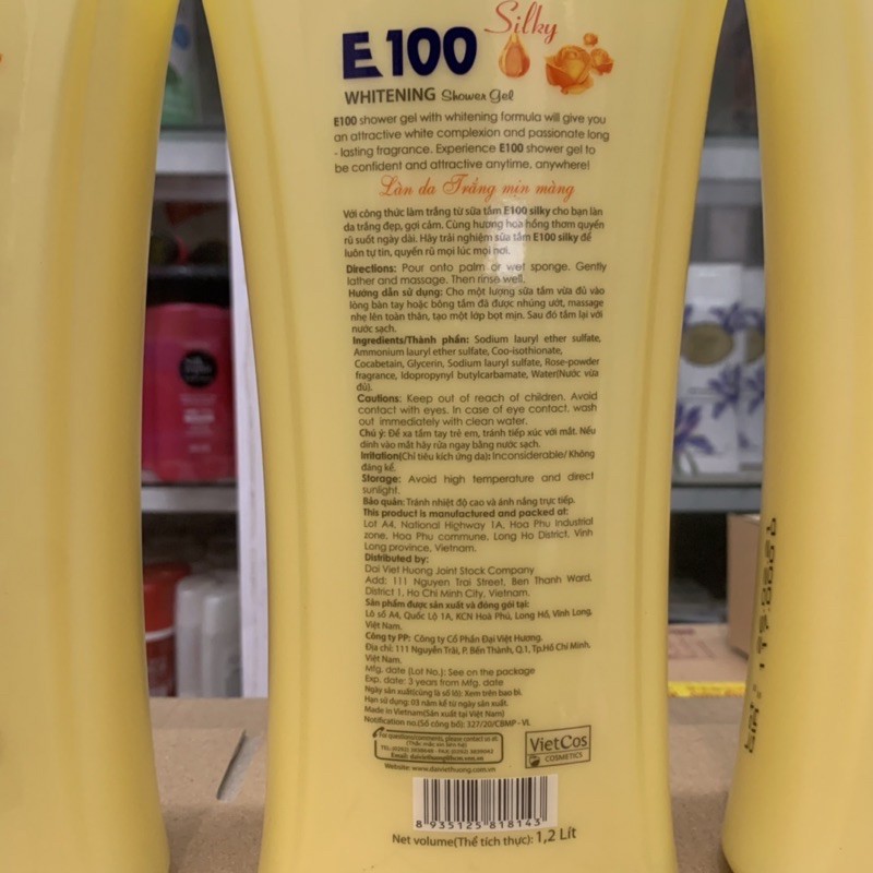 SỮA TẮM E100 SILKY vàng 1,2ML và 800ML