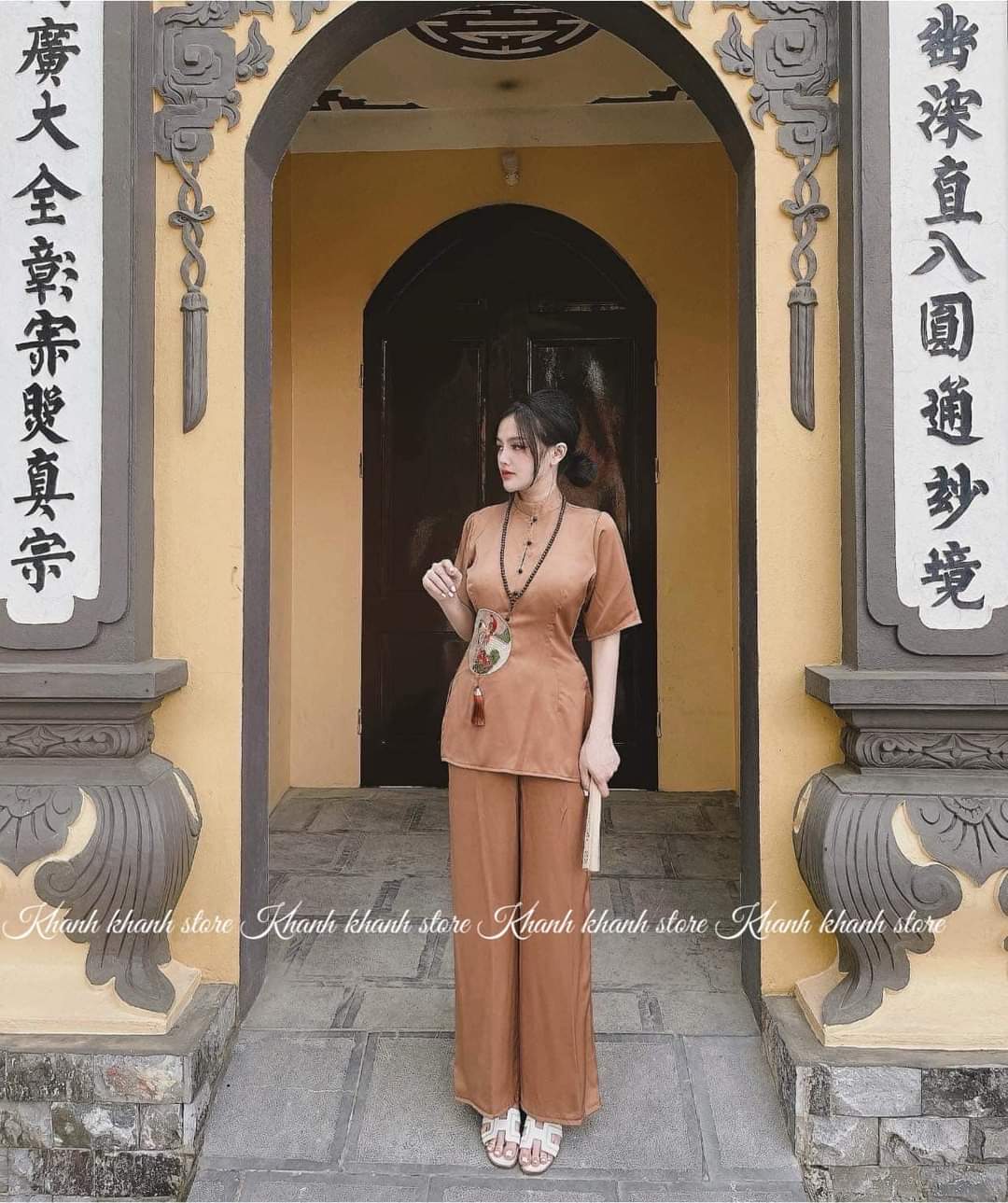 SET ĐỒ LAM ĐI CHÙA CAO CẤP THÊU HẠC