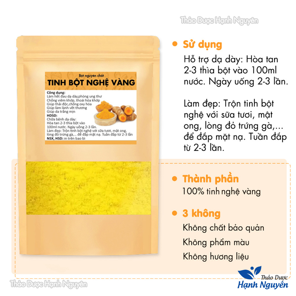 Tinh bột nghệ vàng 100g, nguyên chất, hỗ trợ giảm đau dạ dày, tốt cho tiêu hóa, đắp mặt nạ dưỡng da