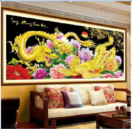 Tranh đính đá long phụng sum vầy kt 120x65 cm/ 160x75 cm