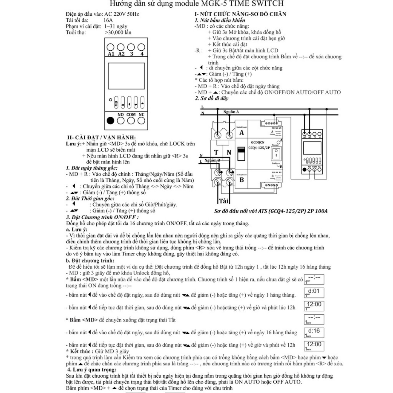 Timer tháng NKG-5, timer hẹn giờ chu kỳ tháng NKG5
