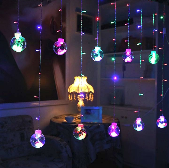 Dây đèn led bóng tròn thả rèm dài 3m 12 bóng lung linh trang trí nhà cửa, cây cối