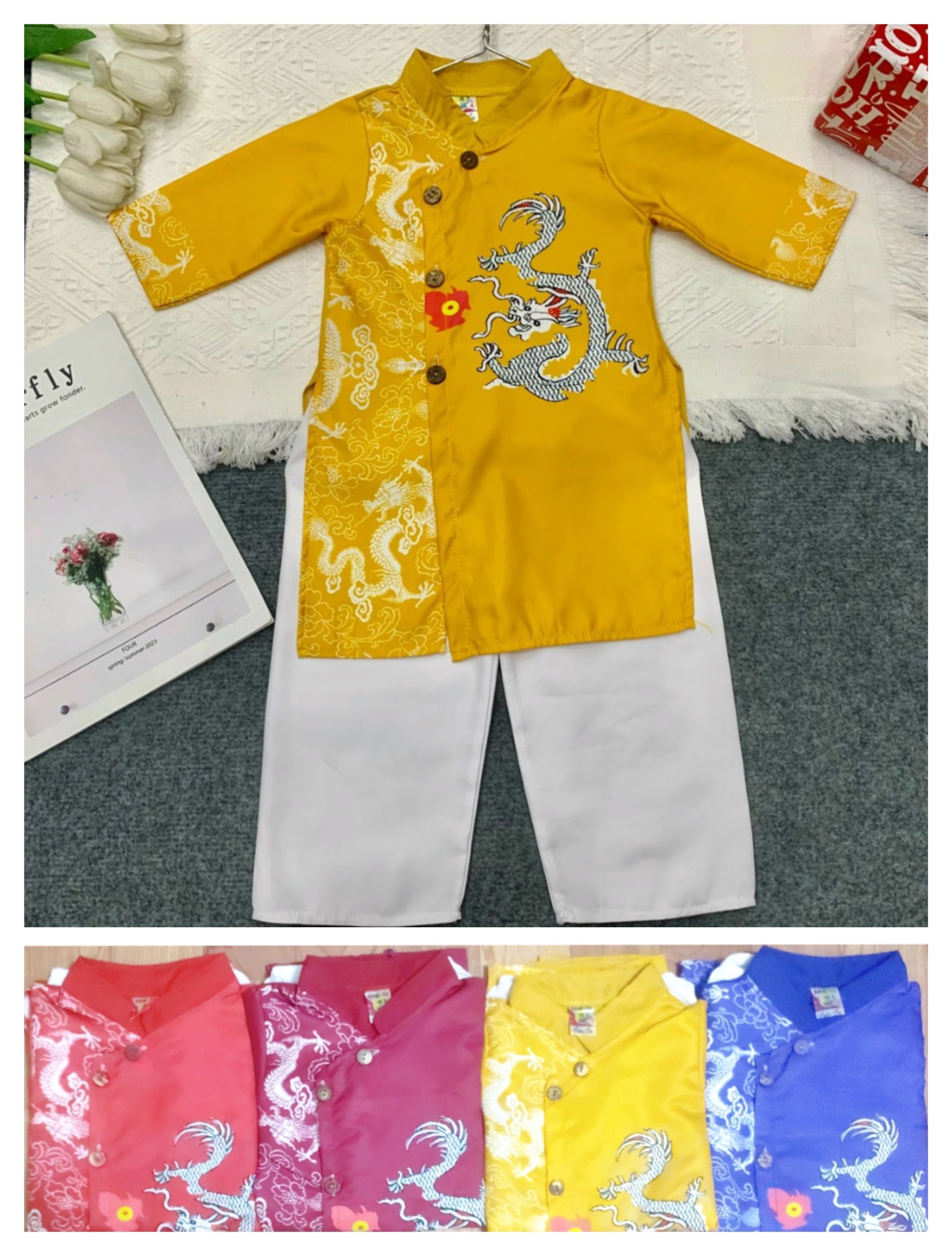 Bộ Áo Dài Lụa Bé Trai (6-18kg) (giao màu ngẫu nhiên)
