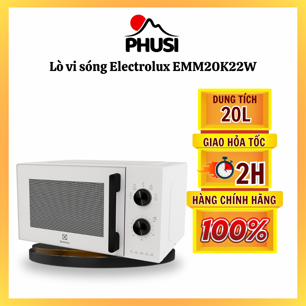 Lò vi sóng Electrolux EMM20K22W 20 lít - Hàng chính hãng- Khoang lò có đèn Hẹn giờ, Chuông báo khi nấu xong
