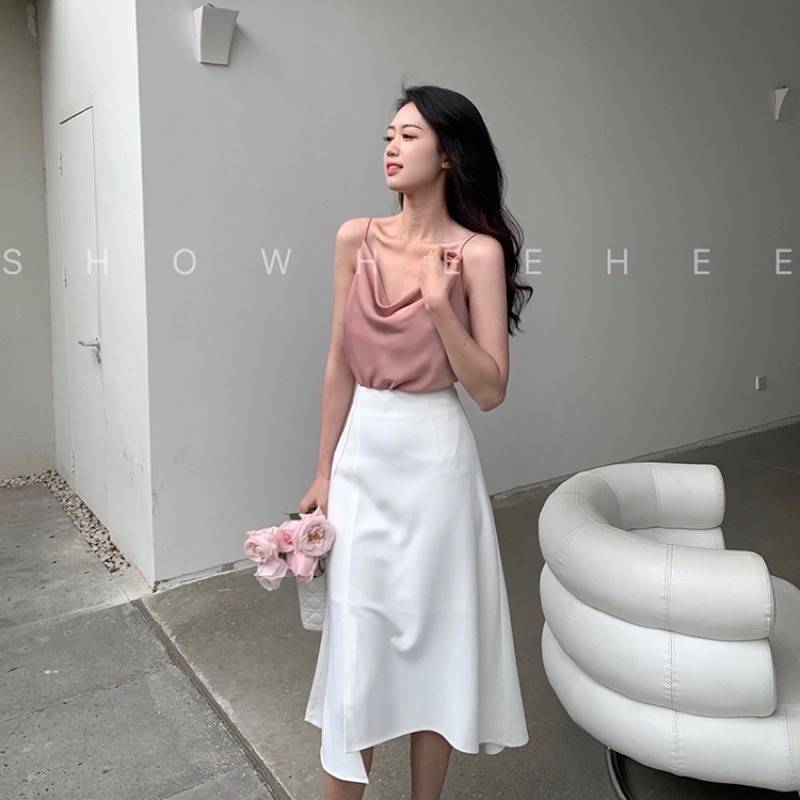Áo 2 Dây Cổ Đỗ Vải Lụa Sexy Dự Tiệc