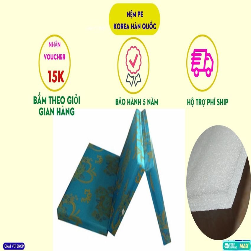 Nệm gấp 3 pe 1m4 x 2m x 3cm - nhẹ - gọn -tiện dùng - giao màu ngẫu nhiên