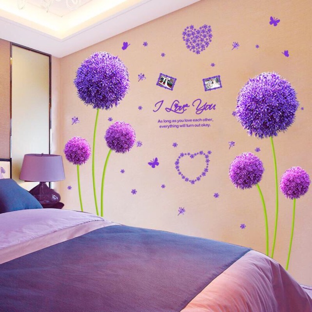 Decal dán tường hoa cẩm tú cầu tím mới 01