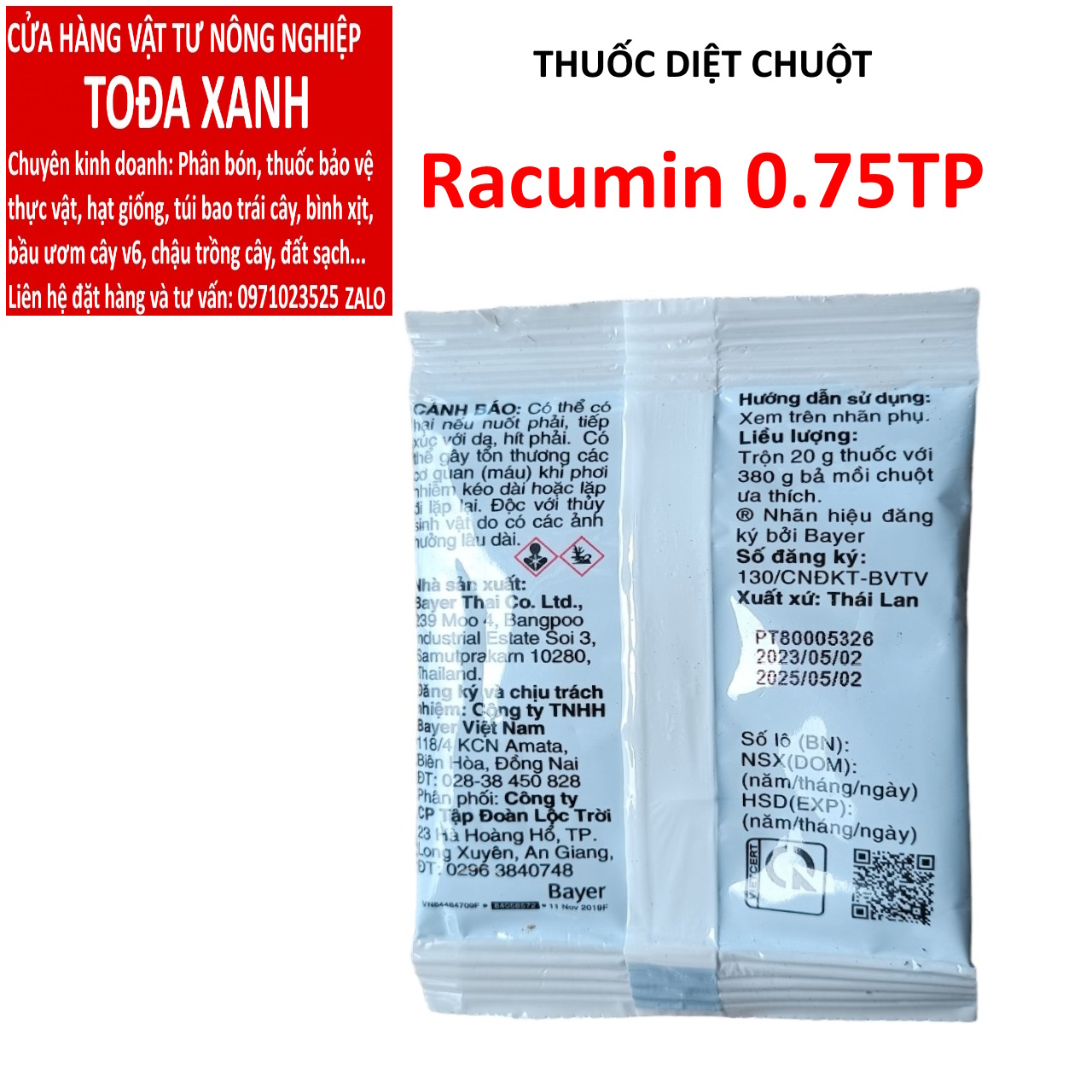 THUỐC DIỆT CHUỘT THÔNG MINH RACUMIN BAYER 20GRAM
