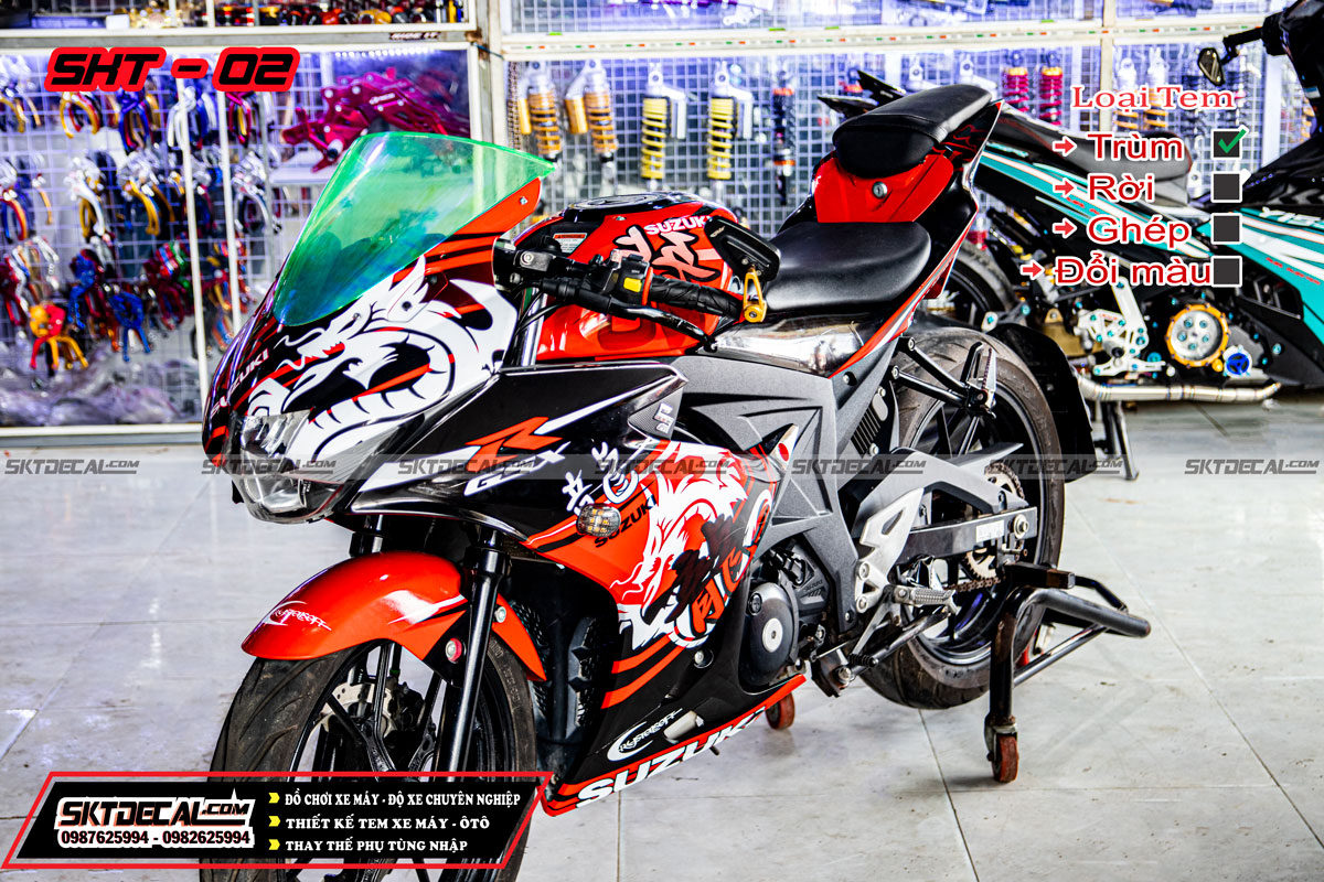 Tem trùm xe cbr đỏ đen rồng