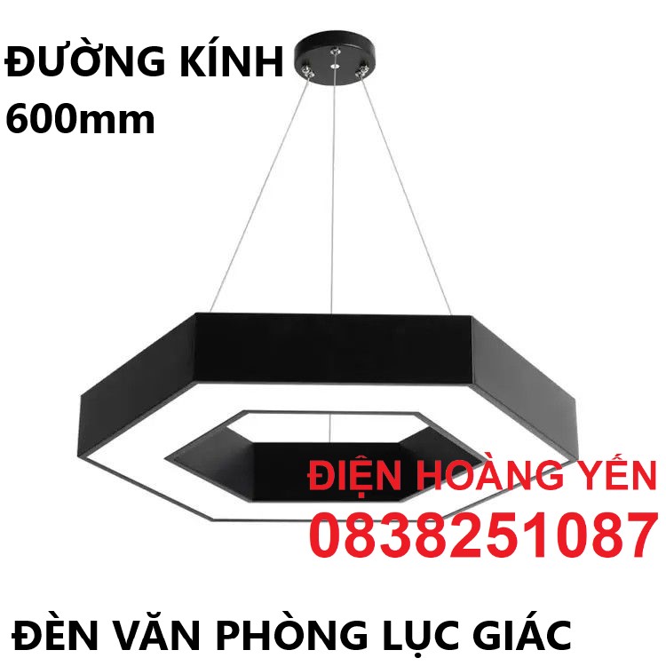 Đèn LED thả trần hình tròn, lục giác màu đen cho văn phòng, quán cafe ánh sáng trắng 36w đường kính 600mm