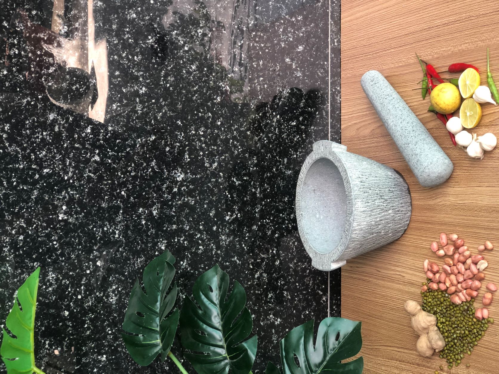 bộ sản phẩm cối đá + chày đá Đường Kính 15cm