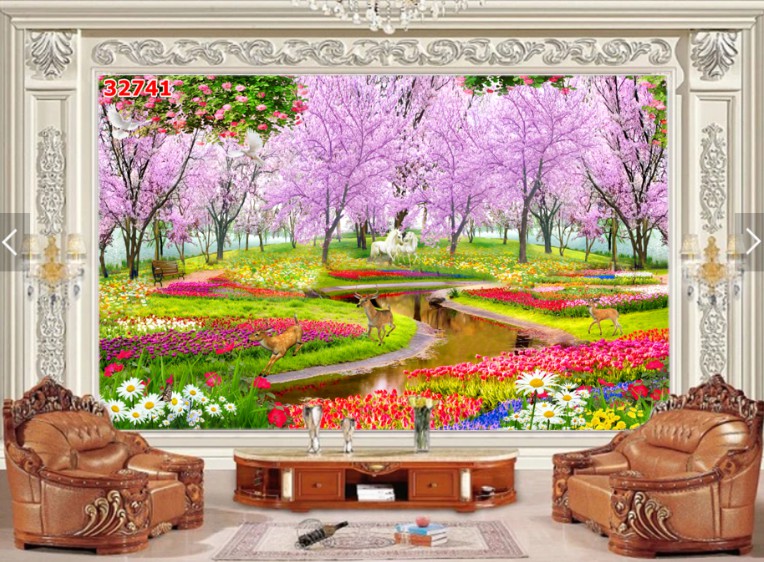 Tranh dán tường 3d phong cảnh thiên nhiên trang trí phòng khách phòng ngủ giá rẻ đẹp chất liệu decal pp keo sẵn bóc dán PA