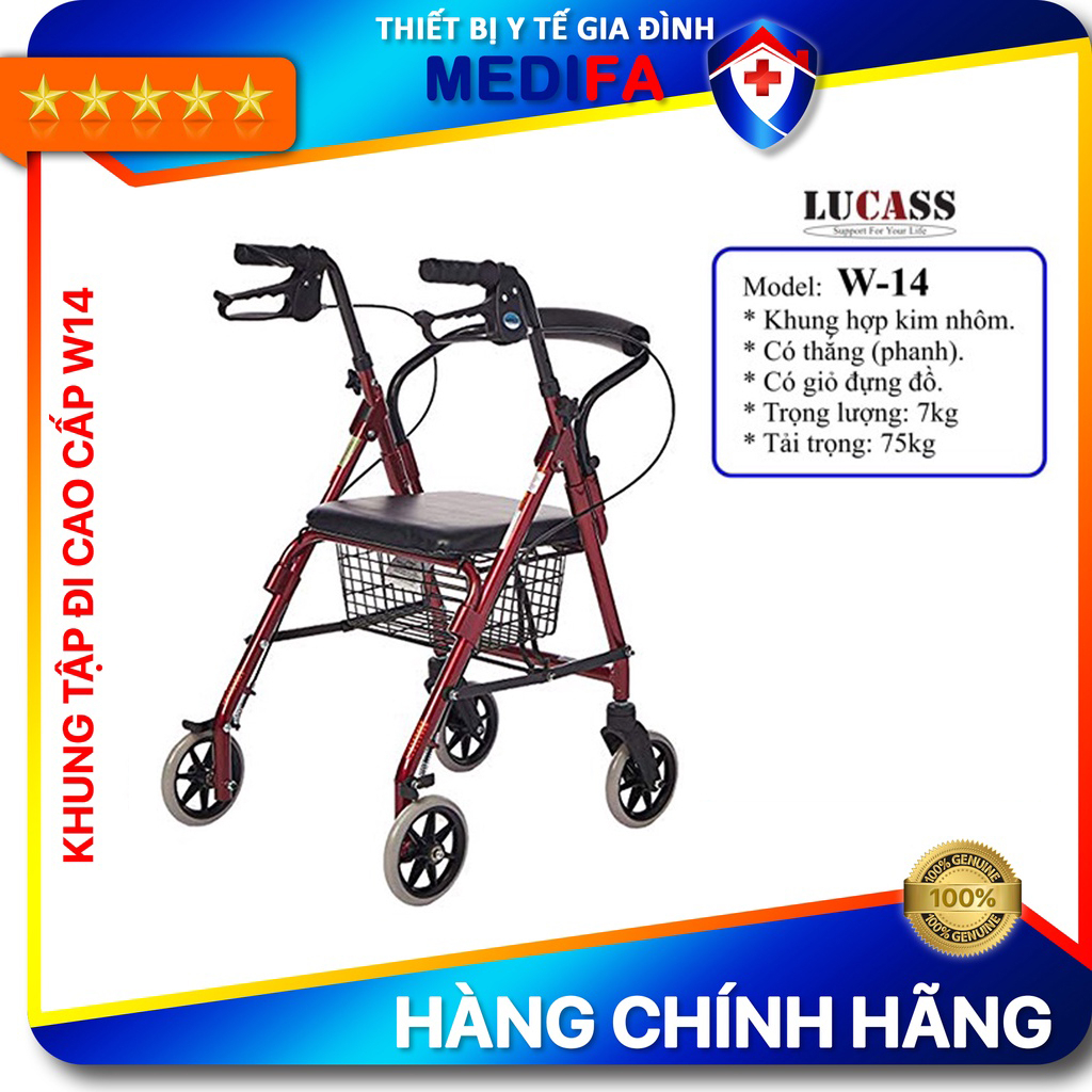 Khung tập đi cho người già Lucass W14 - Hàng cao cấp 4 bánh