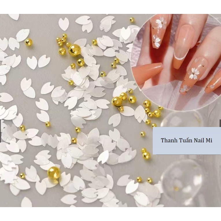 Phụ kiện cánh hoa làm nail - charm cánh hoa sakura trắng siu xinh