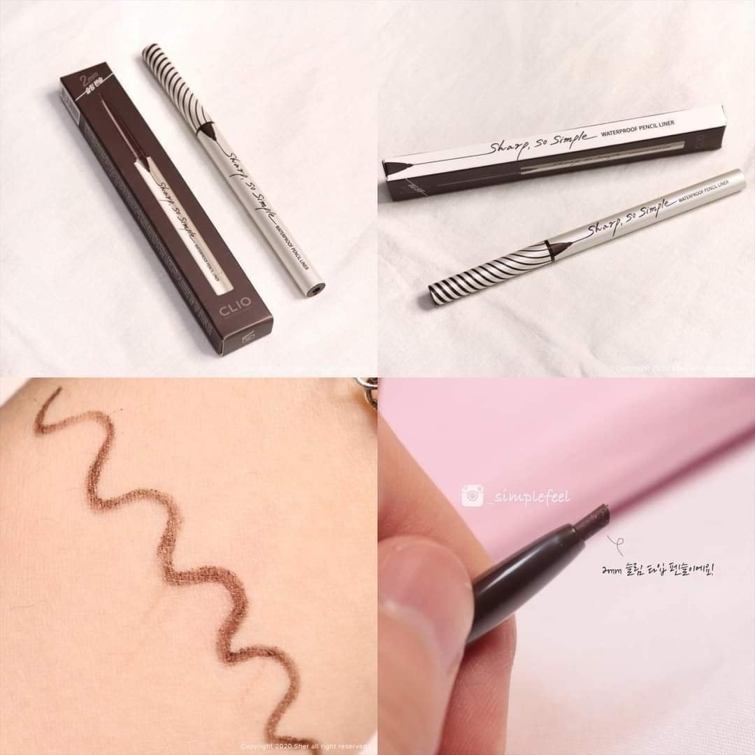 Bút kẻ Mắt Dạng Sáp Clio Sharp So Simple Waterproof Pencil Liner Đen - Nâu - Nâu Choco