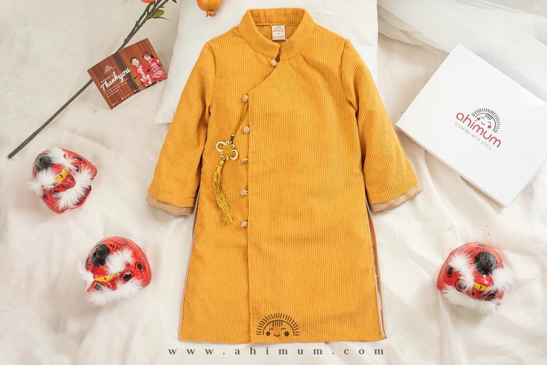 Áo dài cách tân bé trai nhung trơn cao cấp - M41