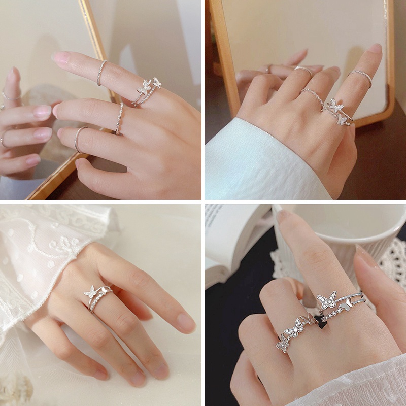 Set 4 nhẫn phong cách lolita siêu xinh butterfly mẫu mới nhất 2021 siêu xinh s4b