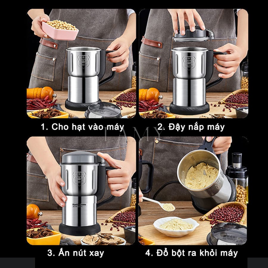 Máy xay bột khô Siêu Mịn Công Suất 300W, Máy xay hạt cà phê, xay bột ngũ cốc, xay gia vị - 6 Lưỡi dao