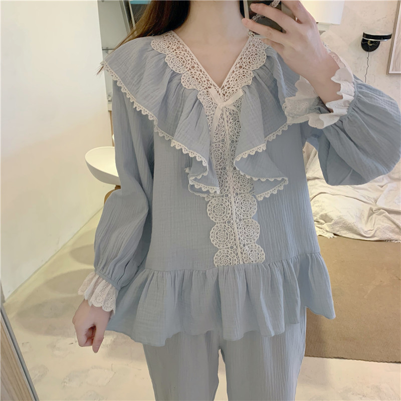 Set bộ mặc nhà phối ren tiểu thư quảng châu