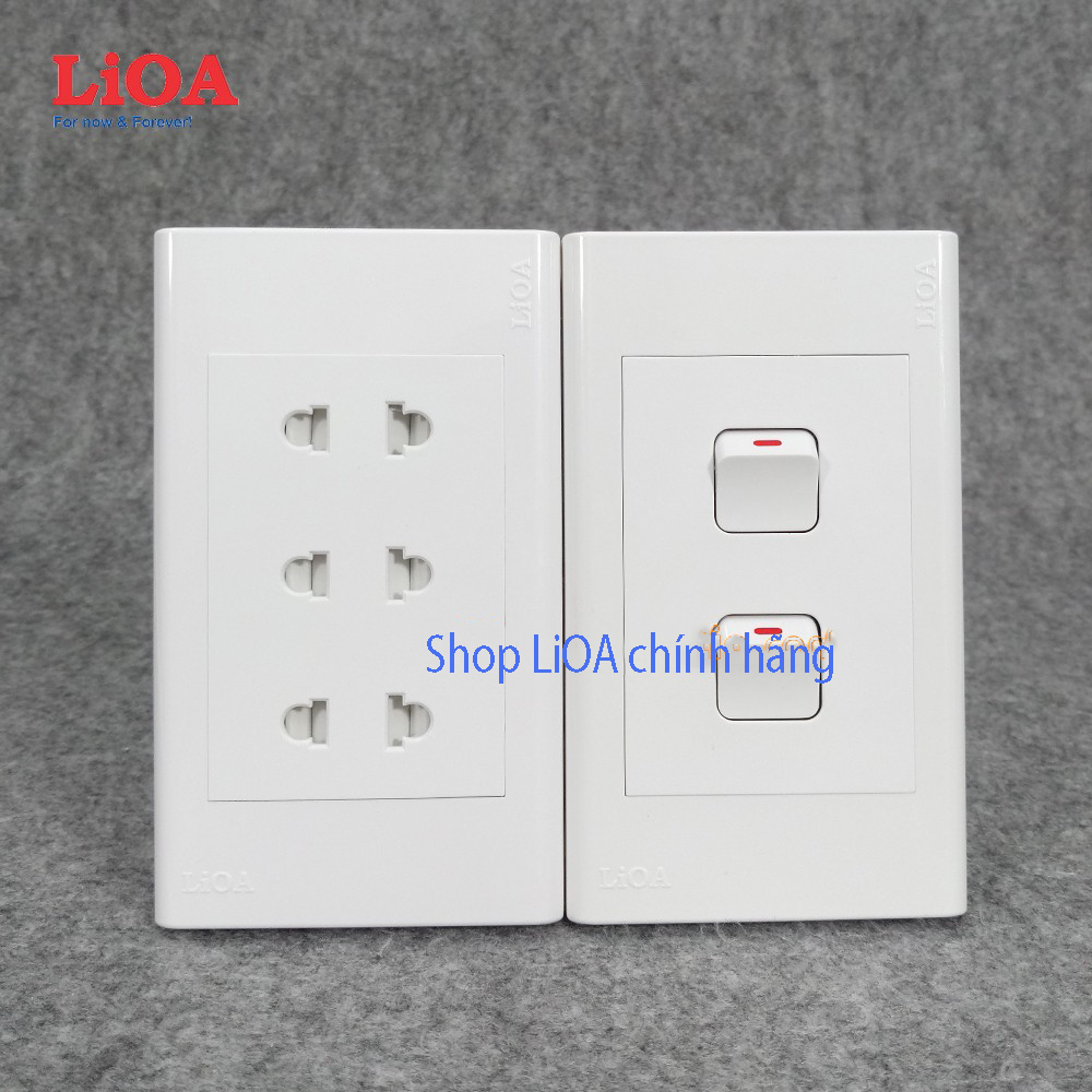 [Lắp nổi] Combo ổ cắm điện ba 2 chấu 16A (3520W) + 2 công tắc điện LiOA - Lắp nổi
