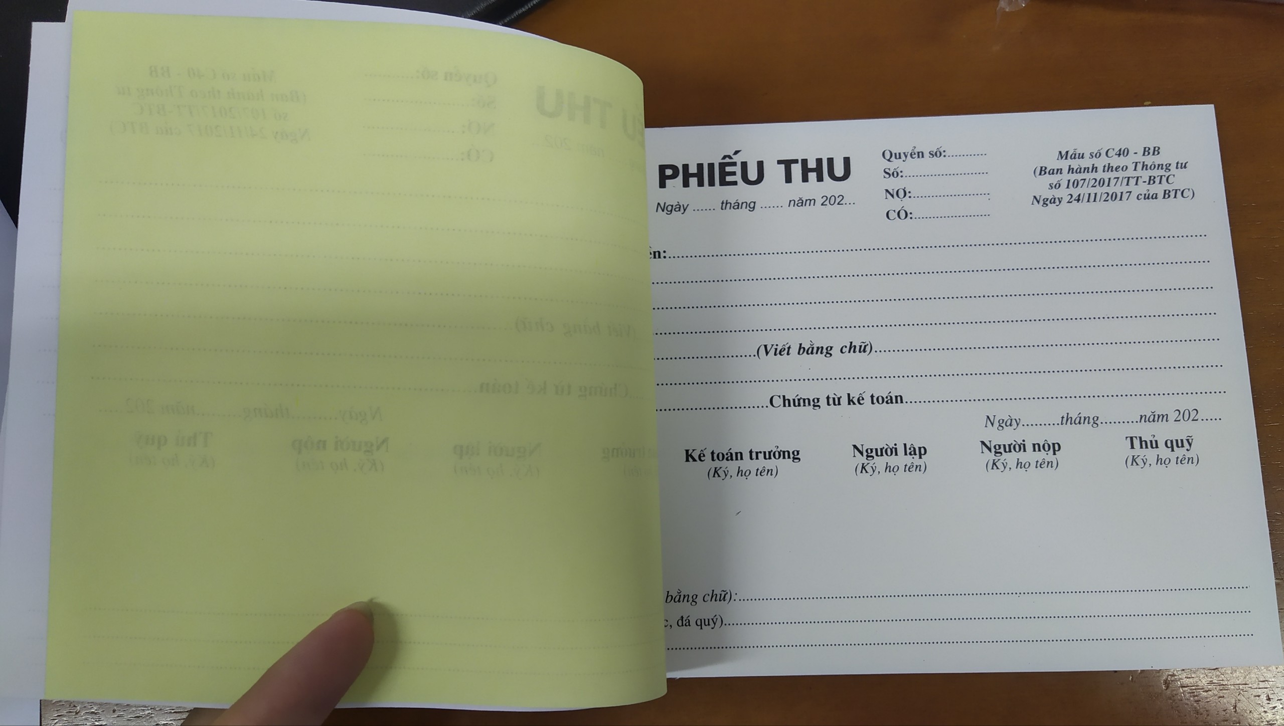 Phiếu thu, chi (2 liên) khổ A5