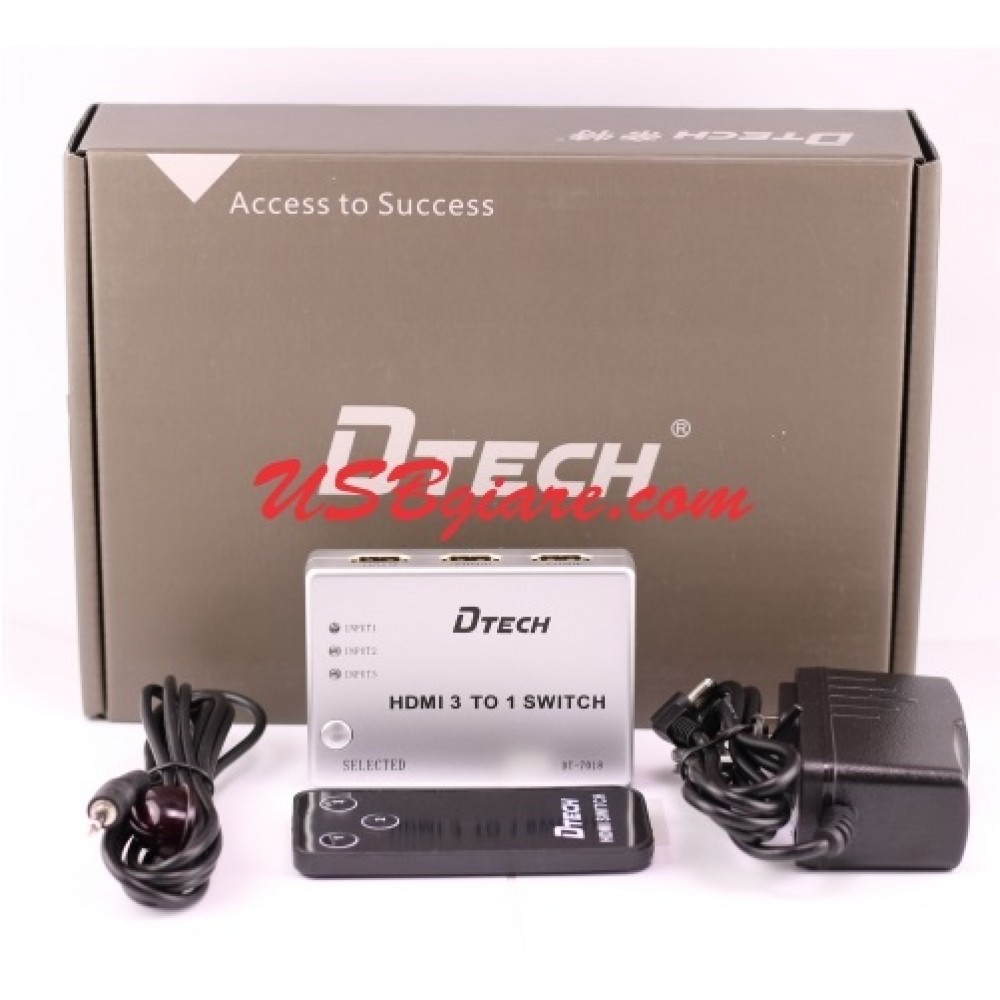 Bộ gộp hdmi 3 in 1 có remote dtech dt-7018