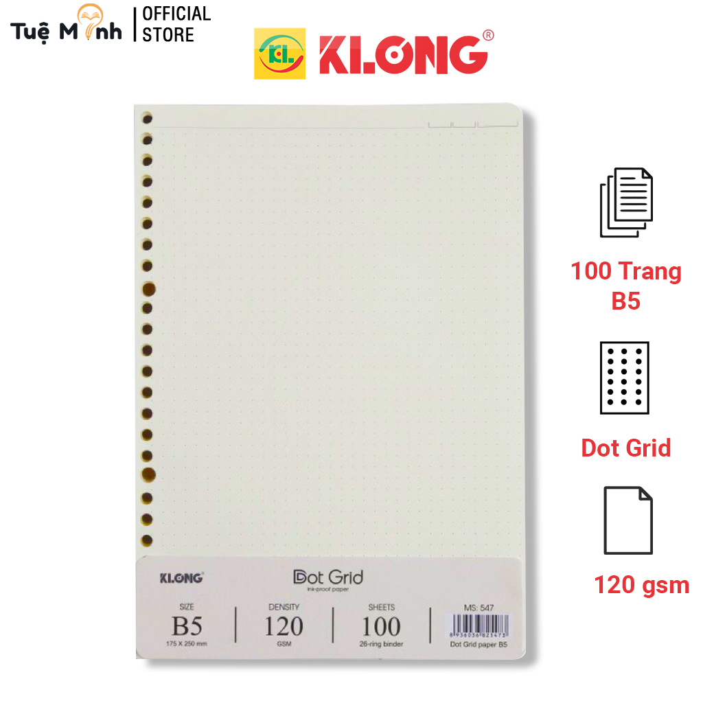 Sổ Còng A4 Klong Giấy Caro/ Dot Gird VPP TUEMINH, Ruột Refill Binder Klong Tùy Chọn Nhiều Mẫu- VPP Tuệ Minh