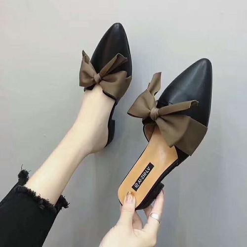 giày sục 3p nơ nâu mũi nhọn