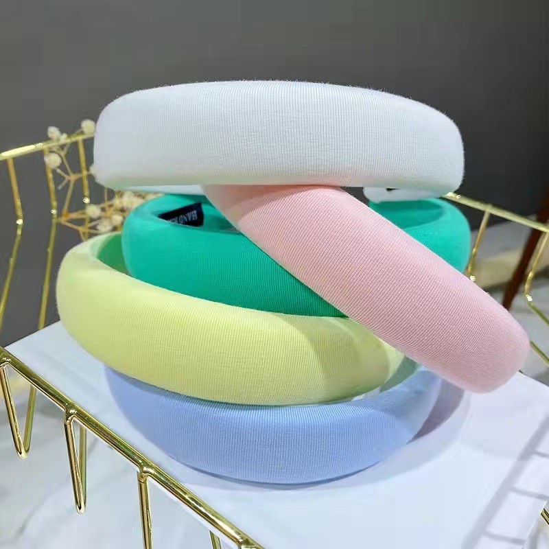 CX05 Cài tóc băng đô bờm tóc nũ cài xốp màu trơn pastel xinh xắn nhã nhặn