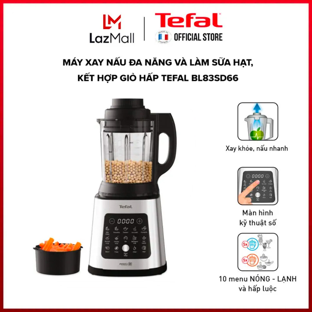 Máy xay nấu đa năng và làm sữa hạt, kết hợp giỏ hấp Tefal BL83SD66 - Gian hàng chính hãng, bảo hành 2 năm