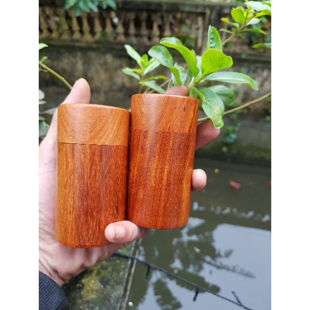 Lọ tăm gỗ hương hình trụ (ảnh thật)