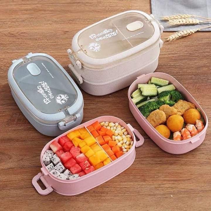 HỘP ĐỰNG CƠM LÚA MẠCH 3 TẦNG (CÓ KÈM MUỖNG)