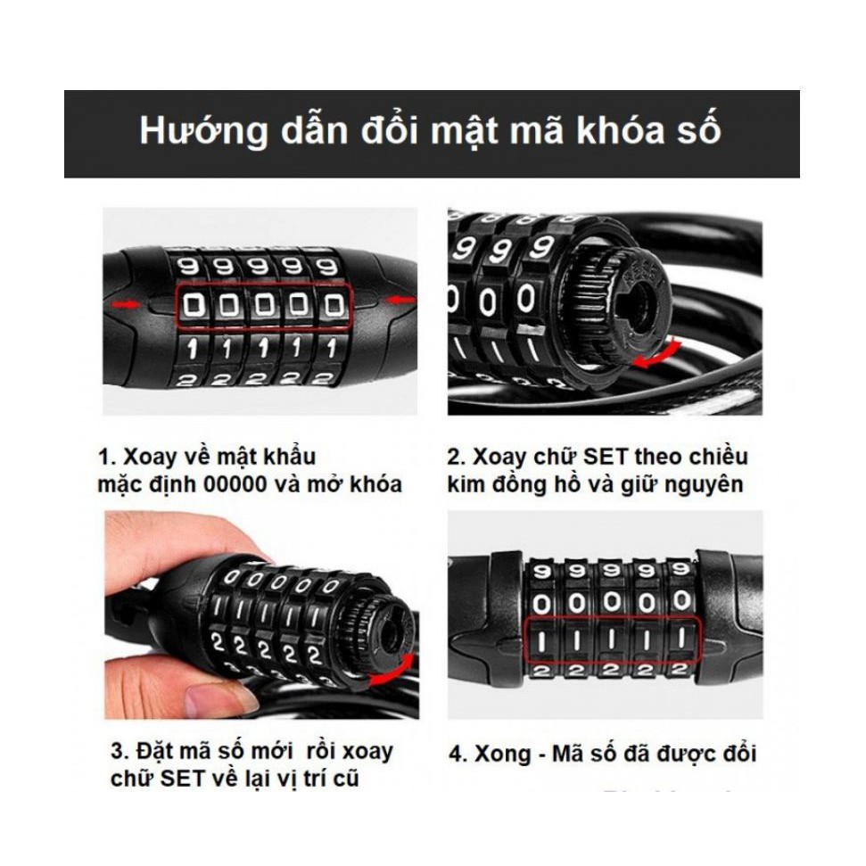 Khóa dây xe đạp mật mã 5 số