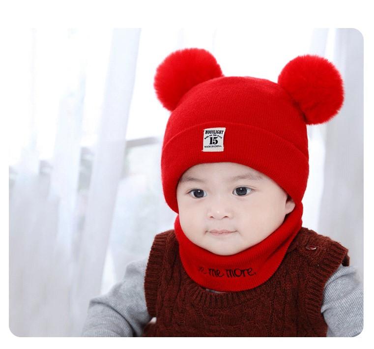Set mũ tặng kèm khăn ống cục bông hàng xịn cho bé gái bé trai 0-24 tháng