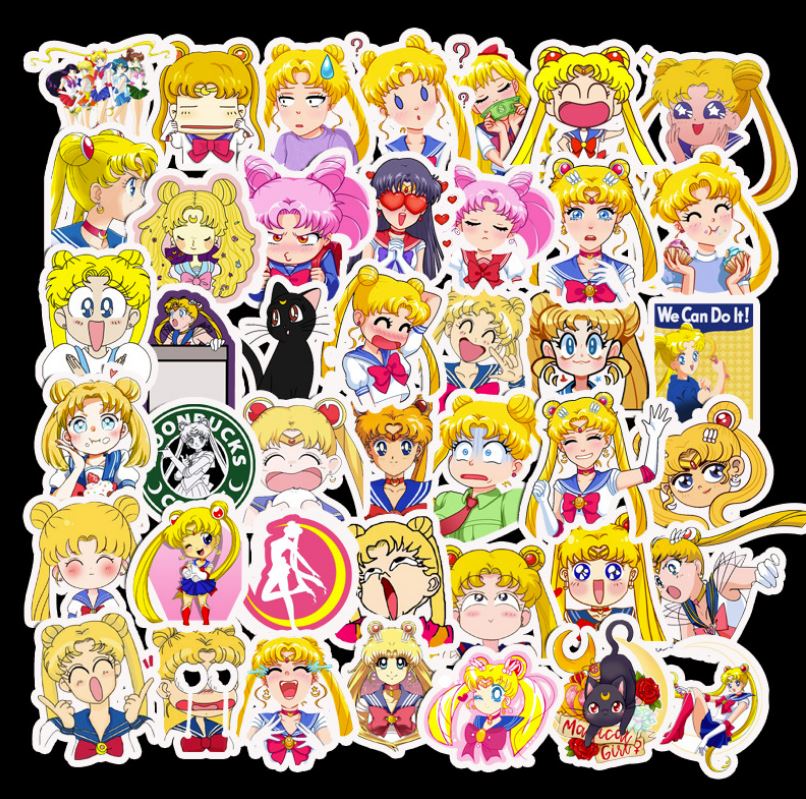 [HCM]Sticker anime hoạt hình thủy thủ mặt trăng nhựa PVC không thấm nước dán nón bảo hiểm laptop điện thoại Vali xe Cực COOL #182