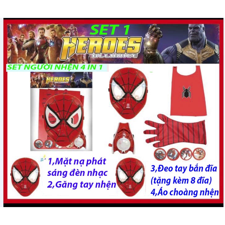 Combo đồ chơi Người nhện Spiderman Áo choàng, mặt nạ, găng tay
