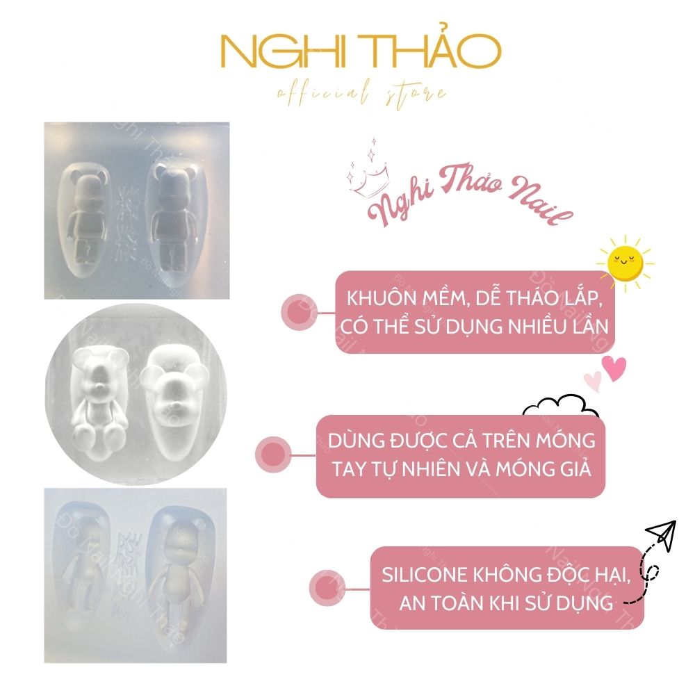 Khuôn silicon nail gấu bearbrick